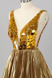 Golden Mirror Metallic A Line Short Prom Dress