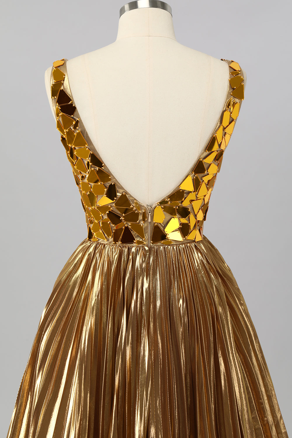 Golden Mirror Metallic A Line Short Prom Dress
