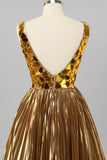 Golden Mirror Metallic A Line Short Prom Dress