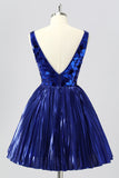 Golden Mirror Metallic A Line Short Prom Dress
