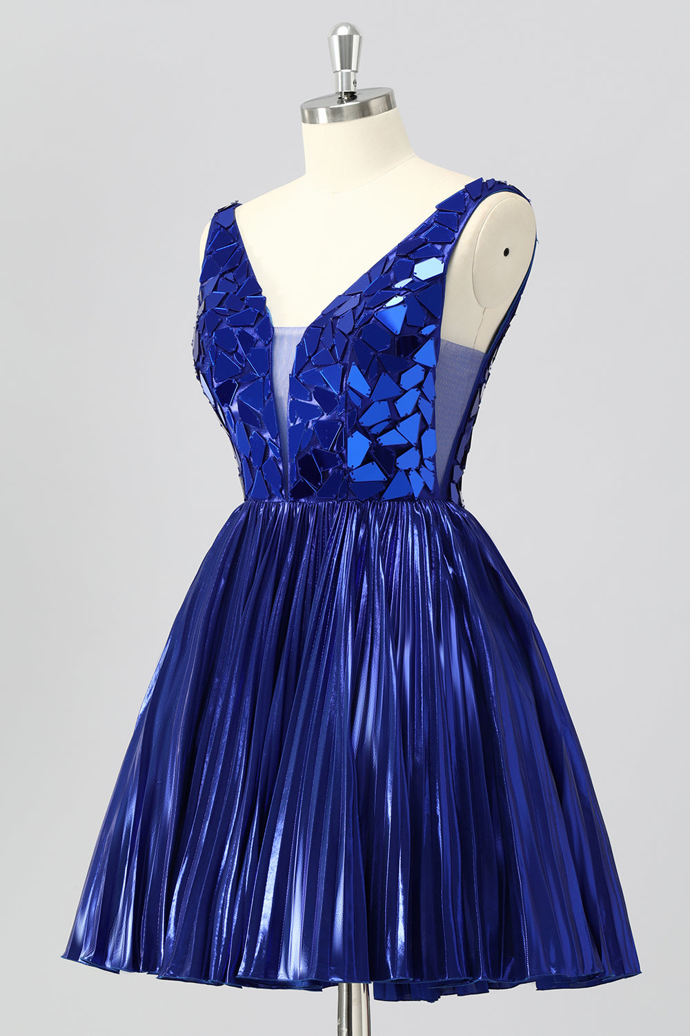 Golden Mirror Metallic A Line Short Prom Dress