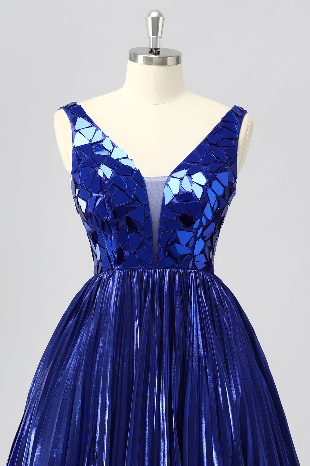 Golden Mirror Metallic A Line Short Prom Dress