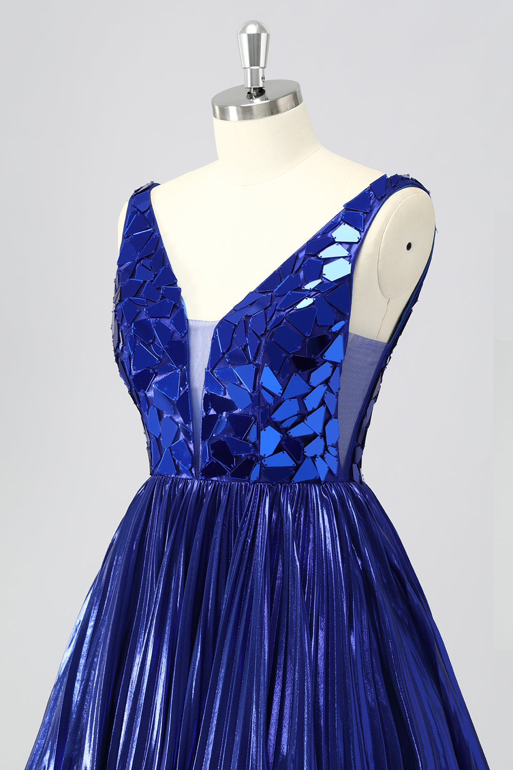 Golden Mirror Metallic A Line Short Prom Dress
