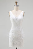 White Bodycon Sequin Short Prom Dress