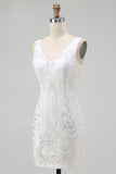 White Bodycon Sequin Short Prom Dress