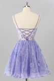 Purple A Line Spaghetti Straps Corset Sequin Cocktail Dress