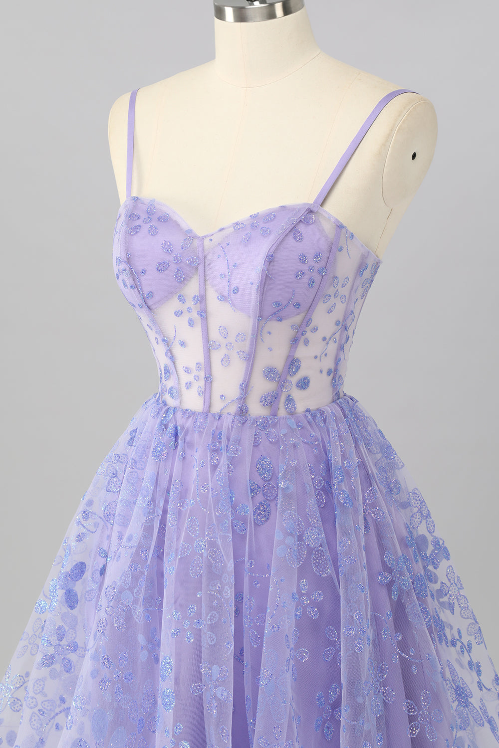Purple A Line Spaghetti Straps Corset Sequin Cocktail Dress