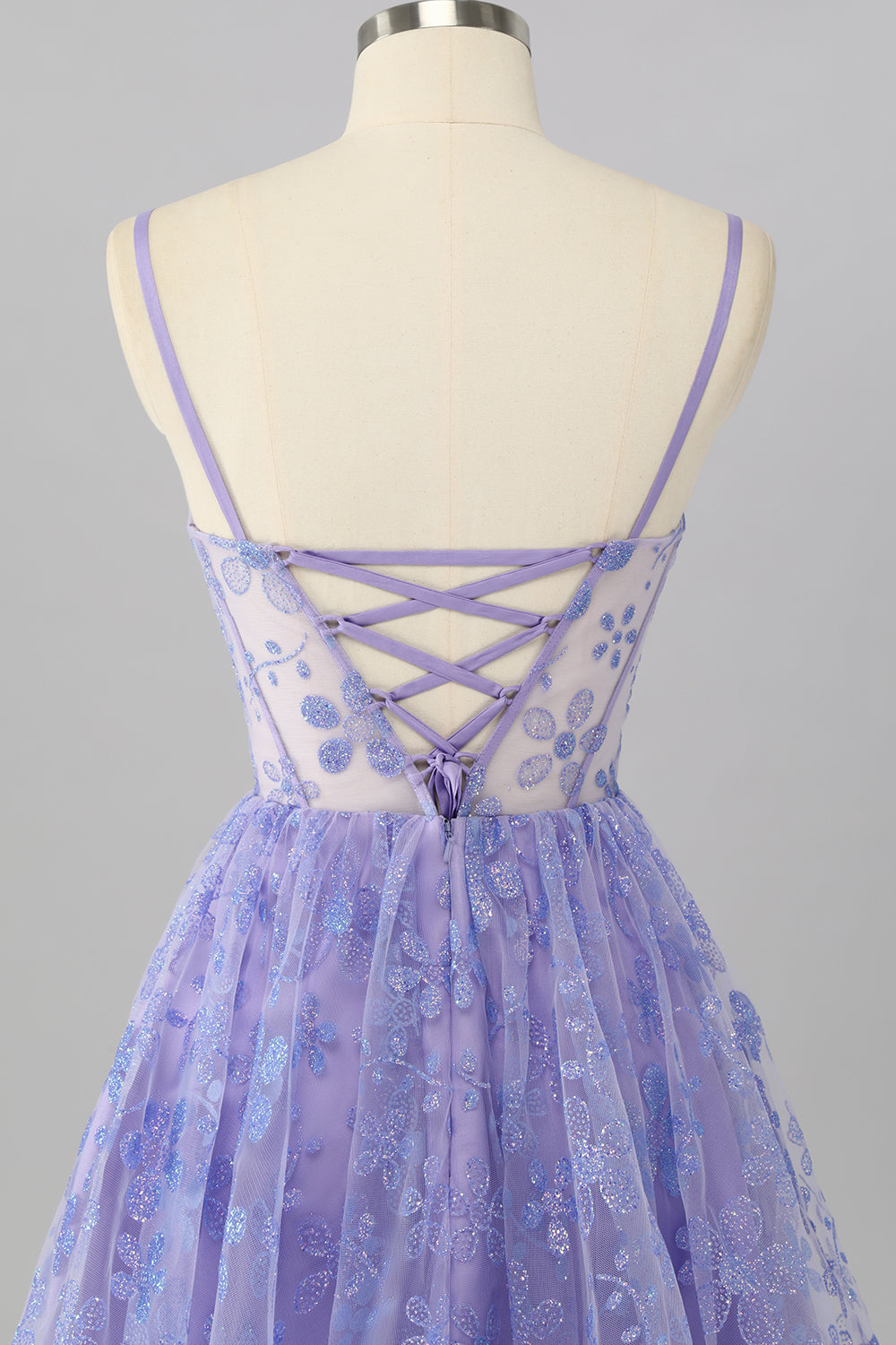 Purple A Line Spaghetti Straps Corset Sequin Cocktail Dress