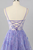 Purple A Line Spaghetti Straps Corset Sequin Cocktail Dress