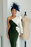 Black and White One Shoulder Bodycon Midi Mother Of The Bride Dress with Sash