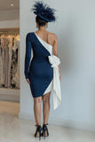 Black Bodycon One Shoulder Midi Mother Of The Bride Dress with Bow
