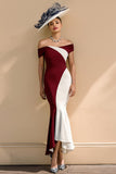 Black and White Satin Mermaid Off the Shoulder Long Mother of the Bride Dress