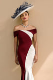 Black and White Satin Mermaid Off the Shoulder Long Mother of the Bride Dress