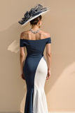 Black and White Satin Mermaid Off the Shoulder Long Mother of the Bride Dress