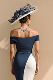 Black and White Satin Mermaid Off the Shoulder Long Mother of the Bride Dress
