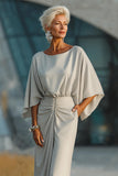 Silver Boat Neck Sheath Long Mother Of The Bride Dress