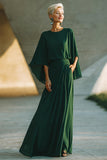 Dark Green A-Line Round Neck Long Mother Of The Bride Dress