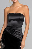 Black Mermaid Velvet Strapless Long Formal Dress