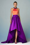 Sparkly Orange and Purple A Line Halter High Low Formal Dress with Beading