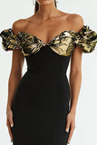 Black Off the Shoulder Mermaid Long Formal Dress with Ruffles