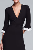 Black and White V-Neck Tiered Ruffled Mermaid Long Formal Dress
