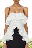 Black and White Mermaid Ruffles Ruched Long Formal Dress