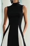 Elegant A-Line Black and White High Neck Long Formal Dress
