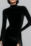 Black Velvet High Neck Mermaid Long Formal Dress with Lace