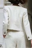 Ivory Tweed Single Breasted 2 Piece Women's Suits