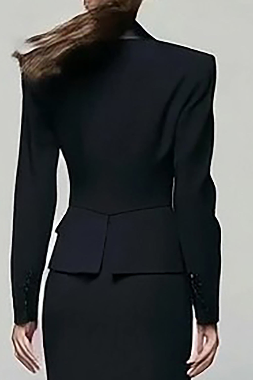 Black 2 Piece Peak Lapel Work Dress with Slit