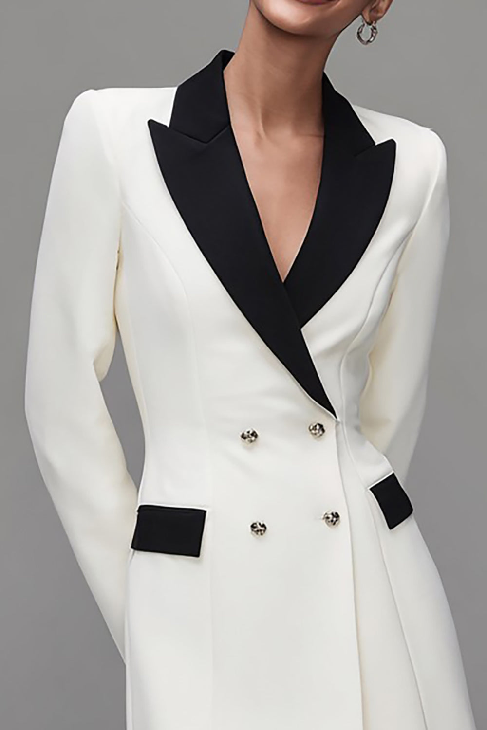 Ivory Shawl Lapel Double Breasted Women's Blazer