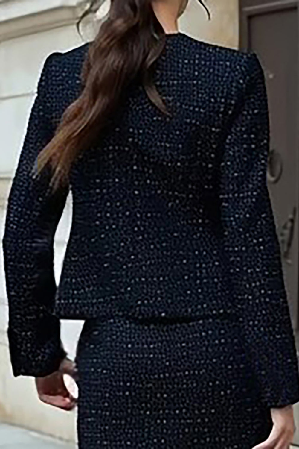 Black Tweed 2 Piece Pencil Long Sleeves Midi Work Dress