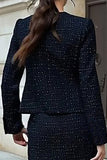 Black Tweed 2 Piece Pencil Long Sleeves Midi Work Dress
