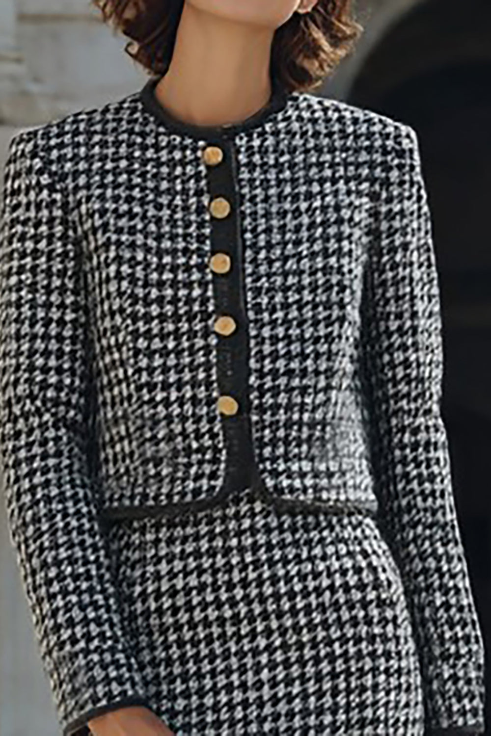 Grey Mix 2 Piece Tweed Pencil Single Breasted Midi Work Dress