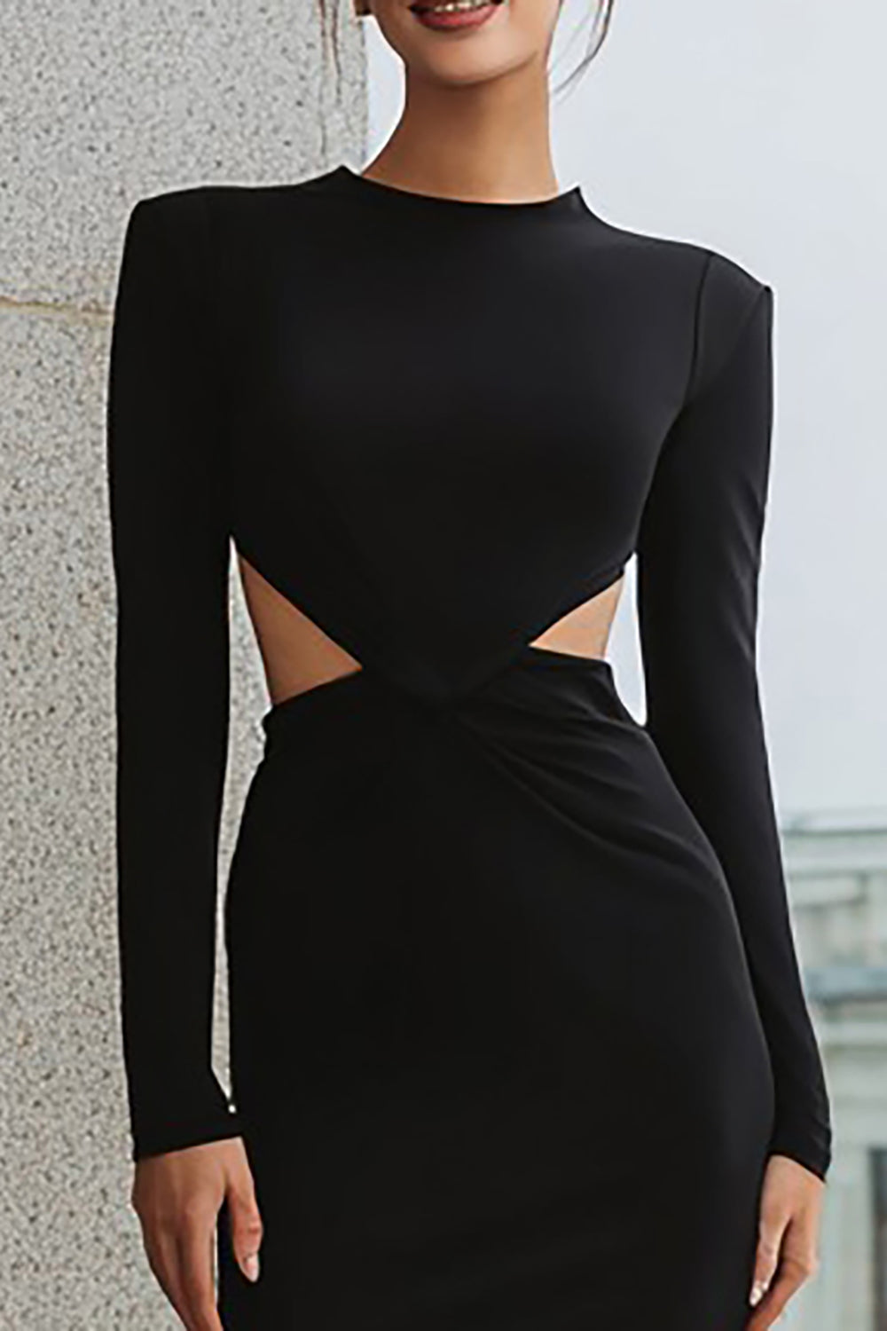 Black Sheath Cut Out Long Sleeves Work Dress