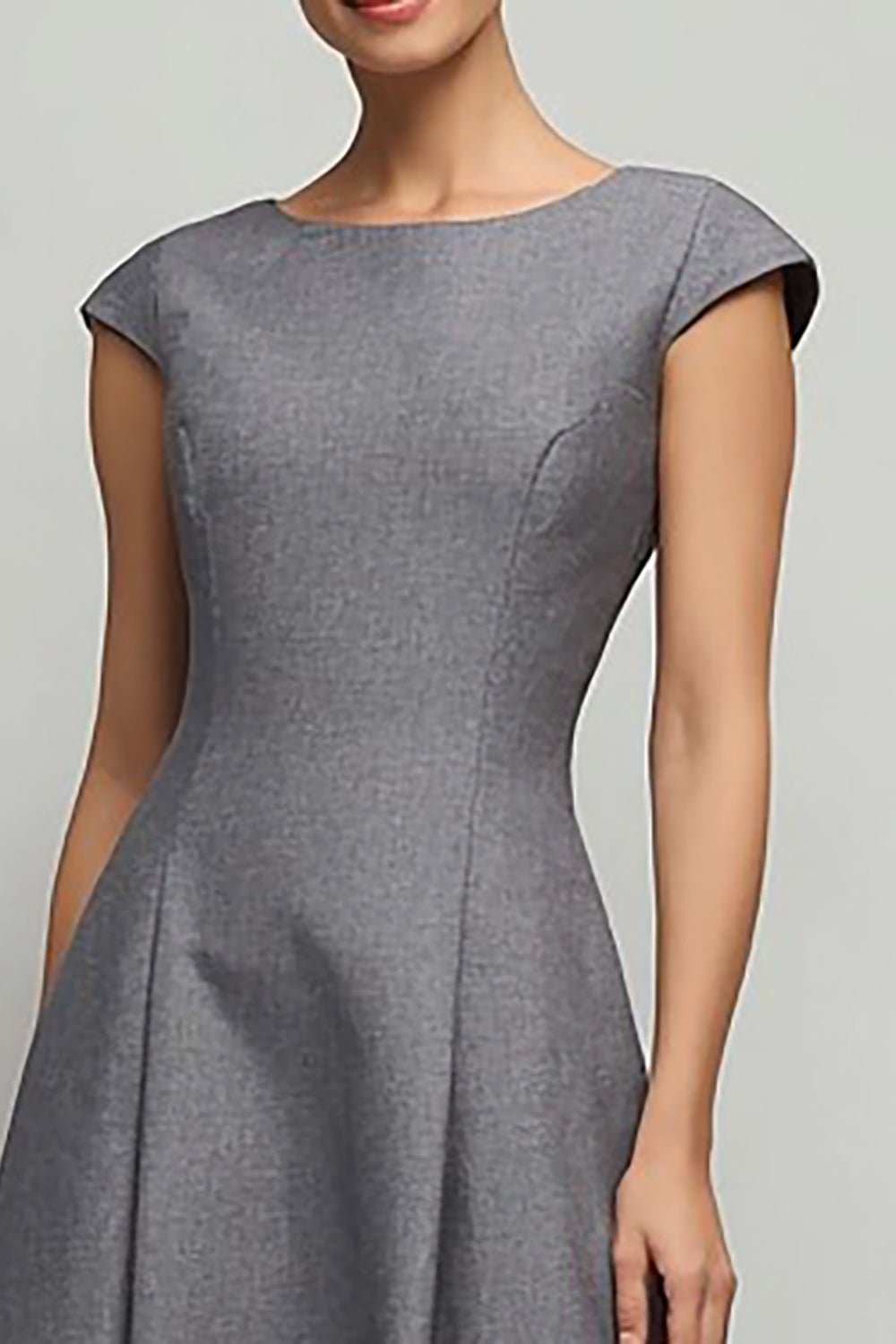 Simple Grey A Line Cap Sleeves Long Work Dress