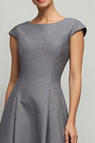 Simple Grey A Line Cap Sleeves Long Work Dress
