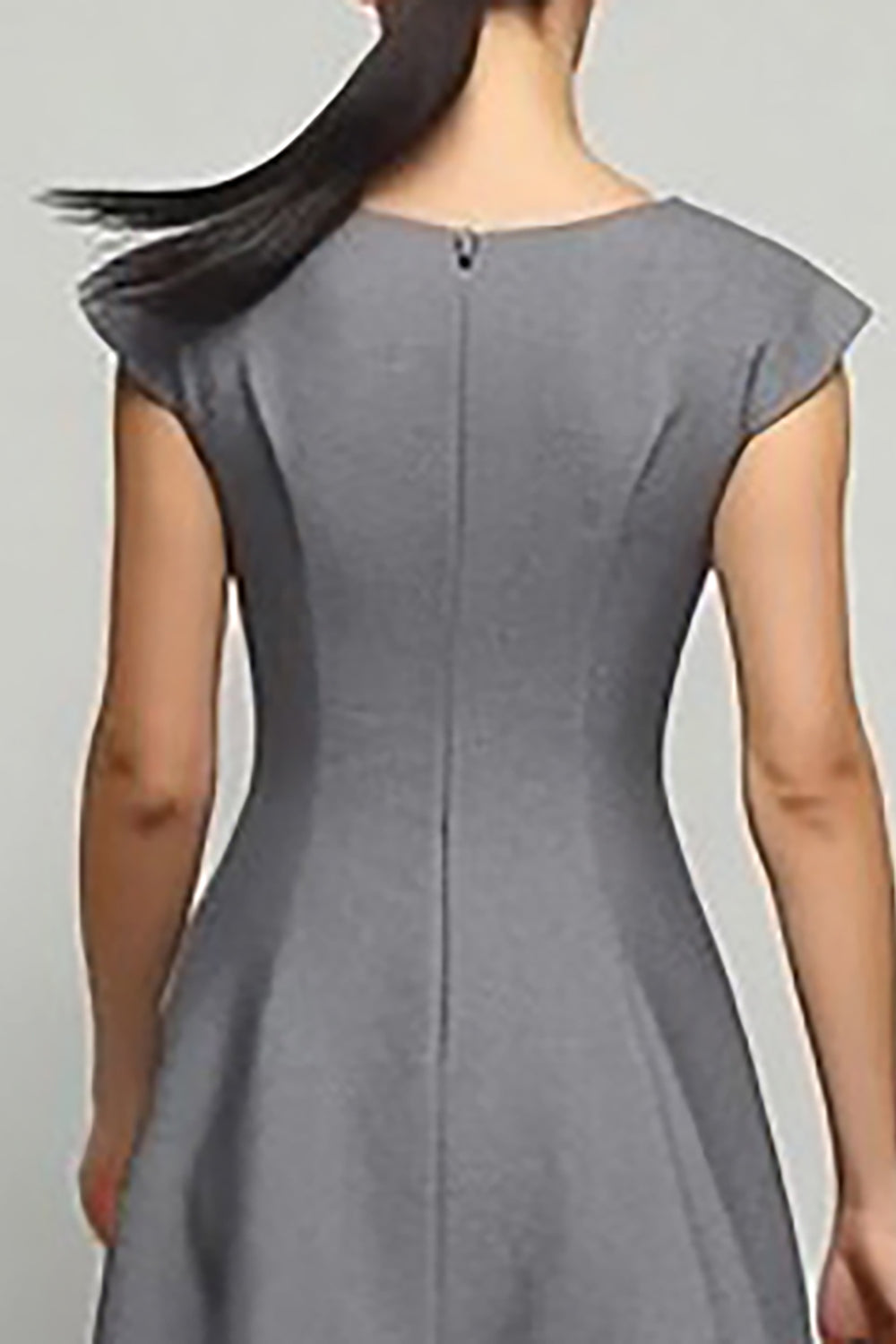 Simple Grey A Line Cap Sleeves Long Work Dress
