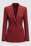 Dark Red Peaked Lapel Women's Formal Blazer