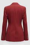 Dark Red Peaked Lapel Women's Formal Blazer
