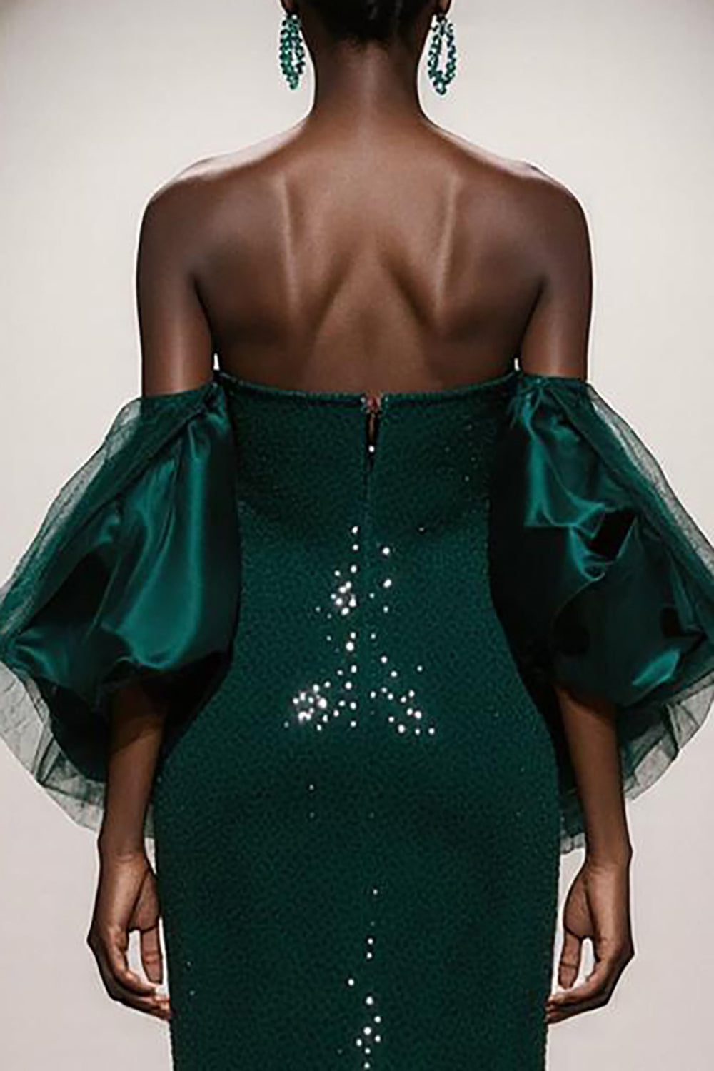 Sparkly Dark Green Strapless Sequin Mermaid Long Pageant Dress with Sleeves