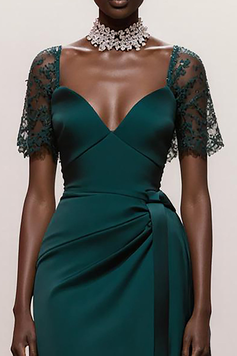 A-Line Dark Green Short Sleeve Pageant Dress