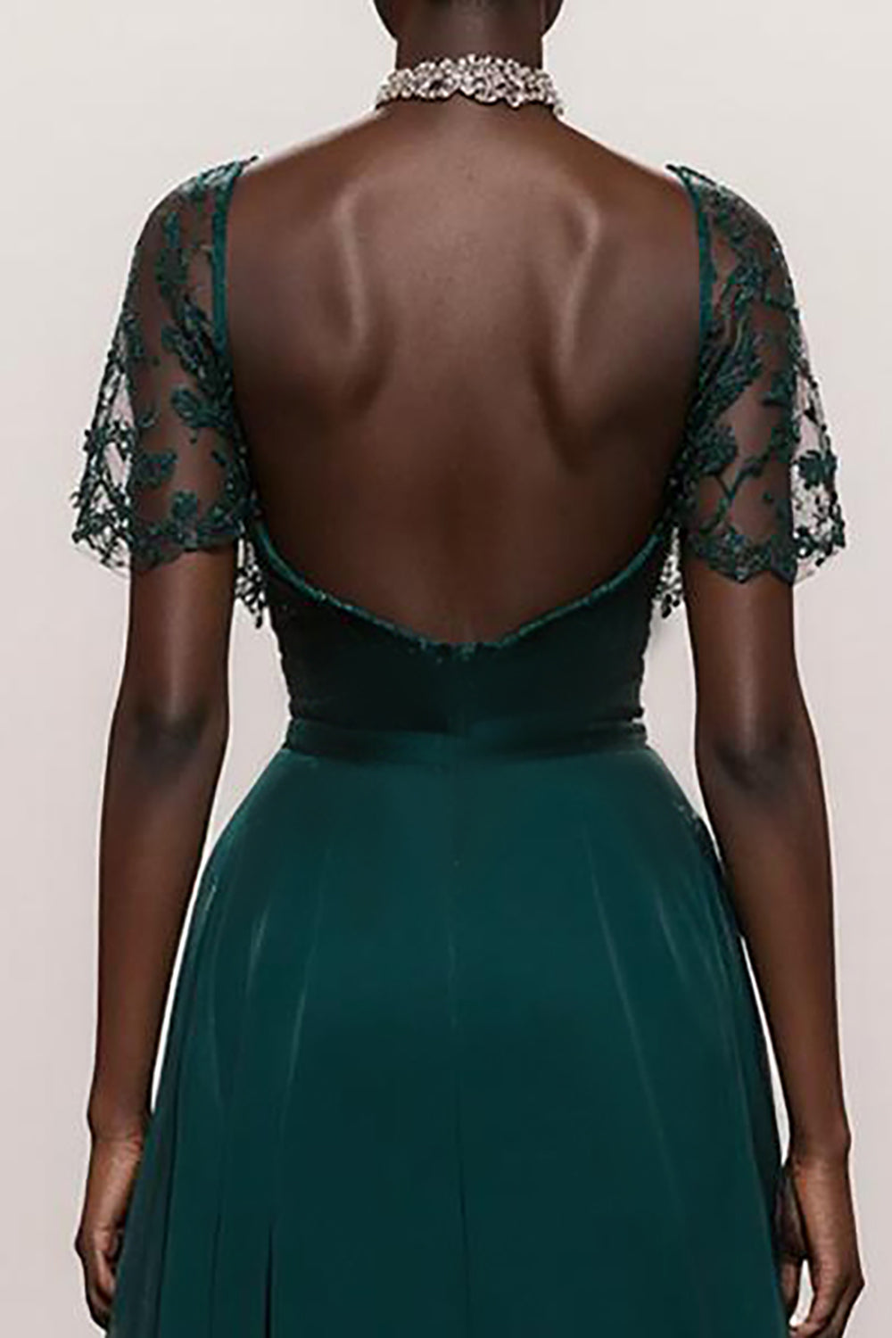 A-Line Dark Green Short Sleeve Pageant Dress