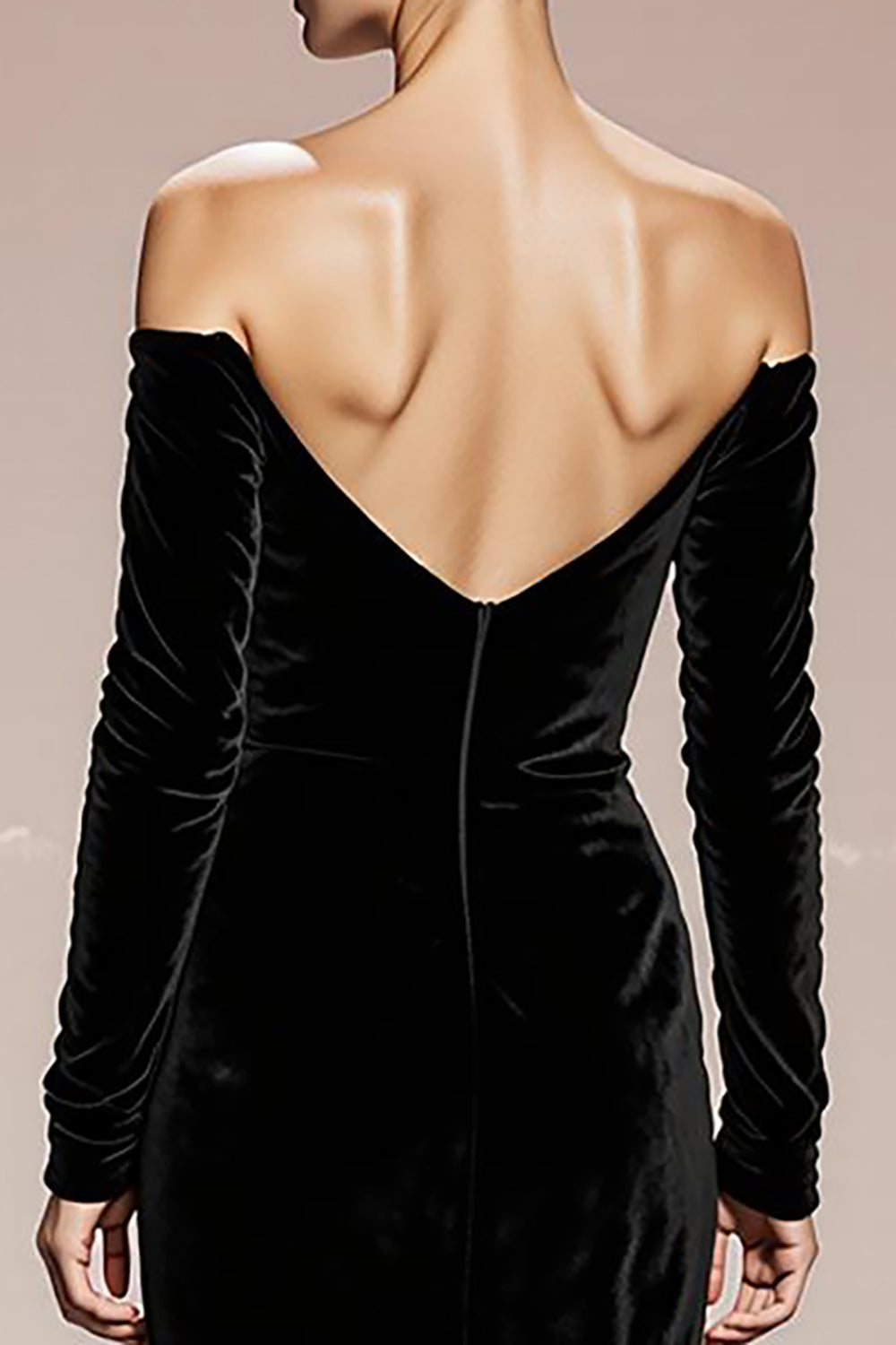 Black Mermaid Off the Shoulder Velvet Long Evening Dress