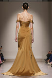 Yellow Mermaid Satin Off the Shoulder Long Formal Dress