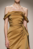 Yellow Mermaid Satin Off the Shoulder Long Formal Dress