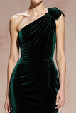 Dark Green One Shoulder Velvet Mermaid Long Formal Dress