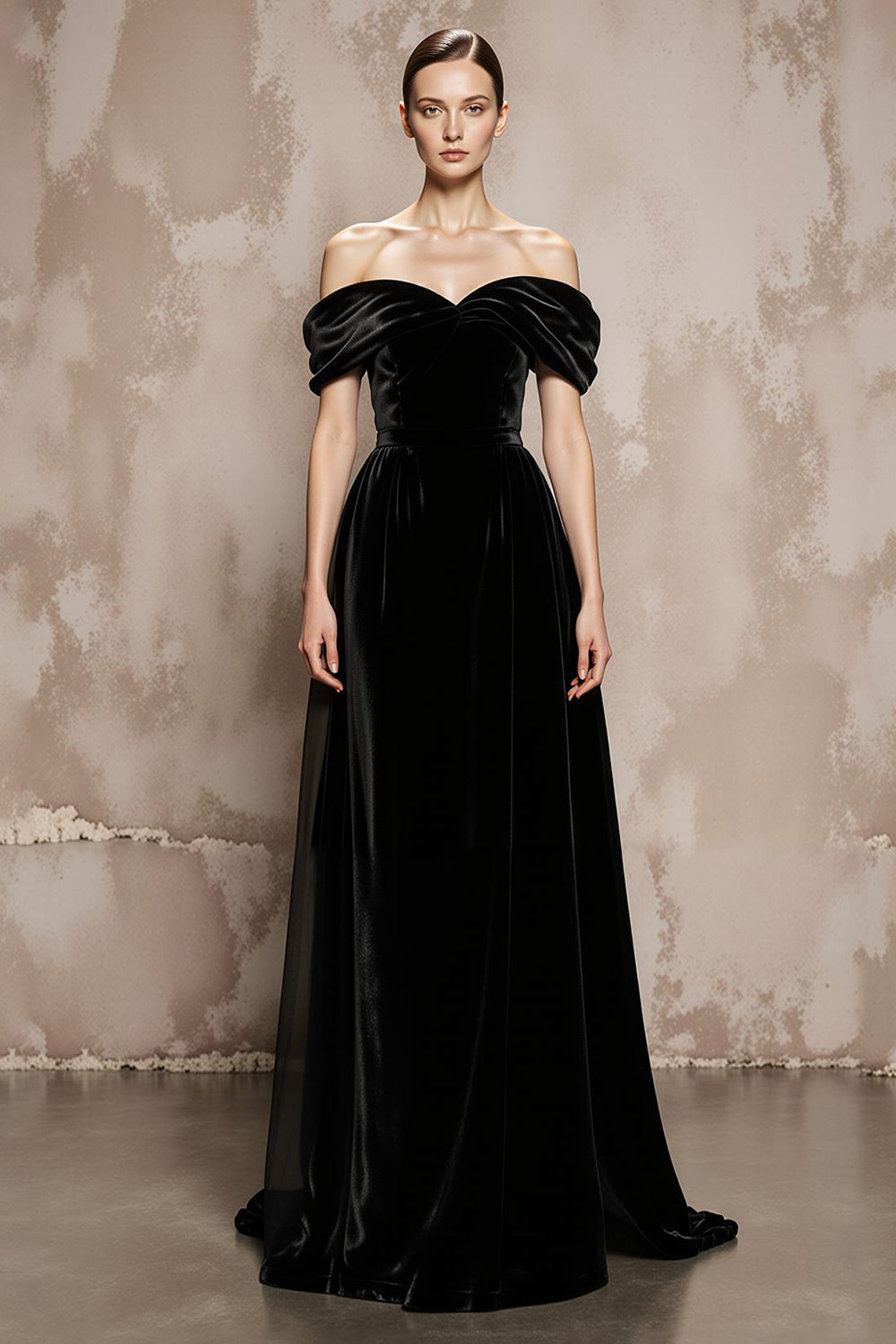Off the Shoulder A-Line Velvet Black Long Military Ball Dresses