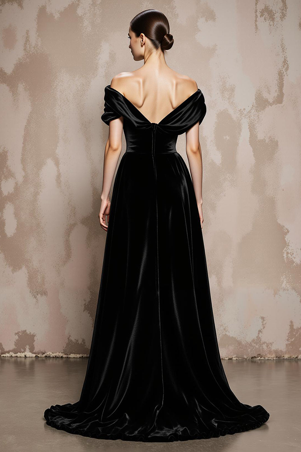 Off the Shoulder A-Line Velvet Black Long Military Ball Dresses