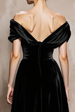 Off the Shoulder A-Line Velvet Black Long Military Ball Dresses